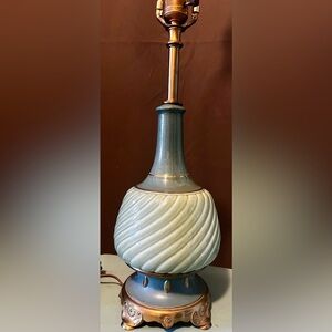 Vintage Ceramic & Brass Seafoam Green Teal Enameled Brass Decorative Finial Lamp